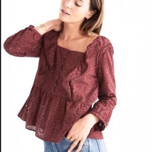 Madewell maroon eyelet ruffle peplum blouse XS